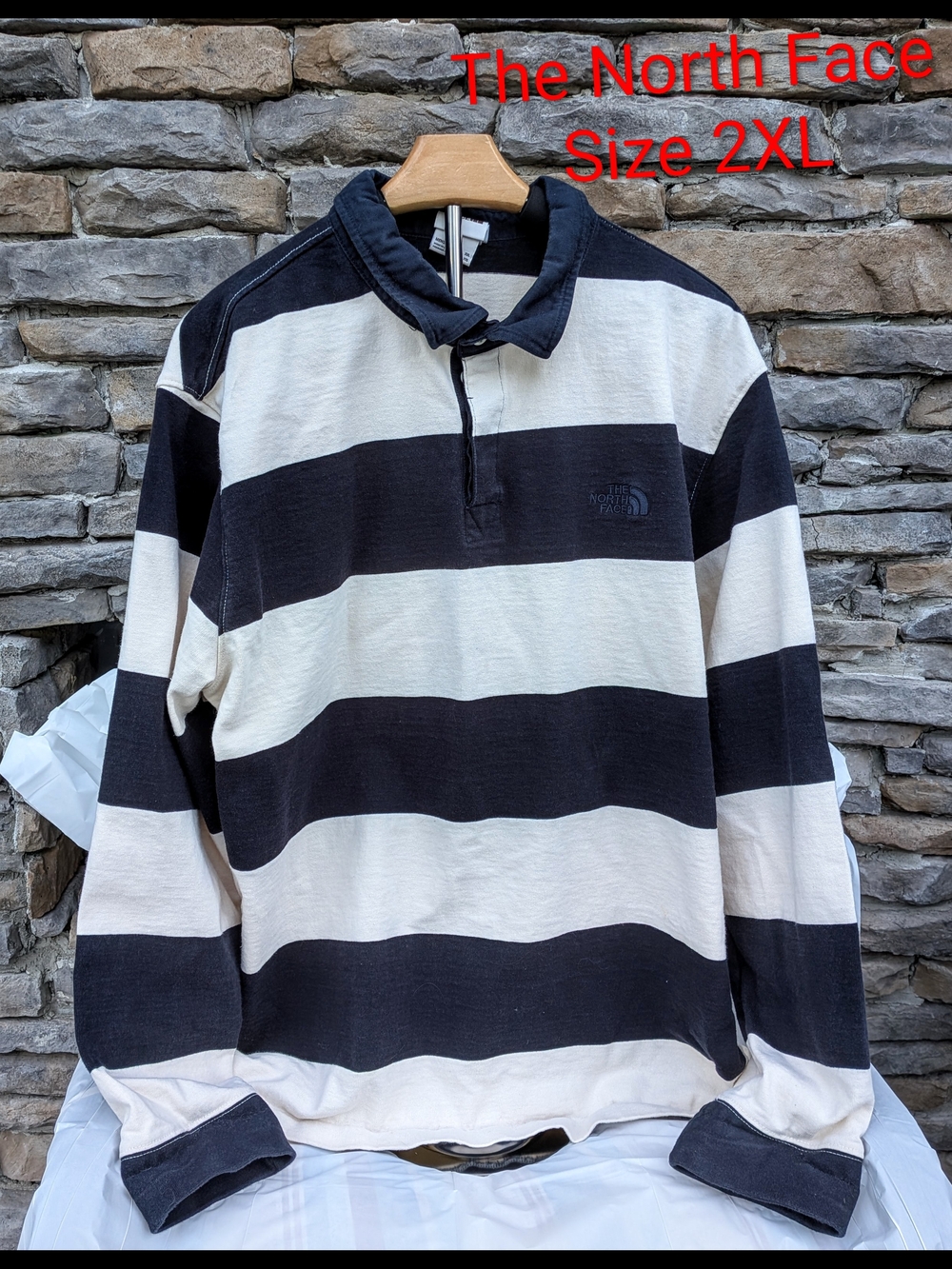 The North Face Shirt Men 2XL Navy & White Striped Long Sleeve Rugby Preppy